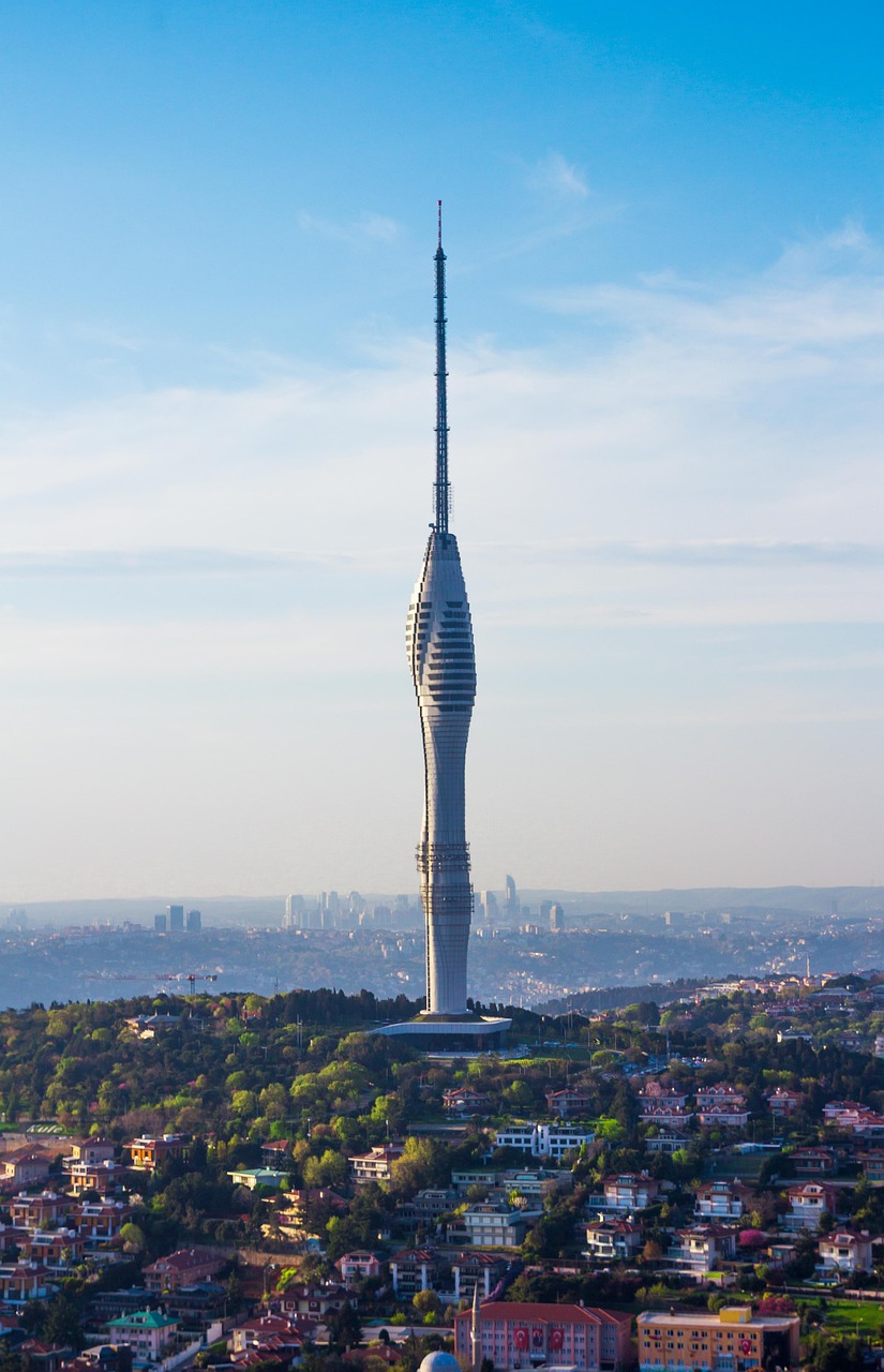 tower, mosque, buildings, high, camlica, skyview, turkey, istanbul, city, architecture, modern, islam, nature, sky, clouds, pollution, landscape